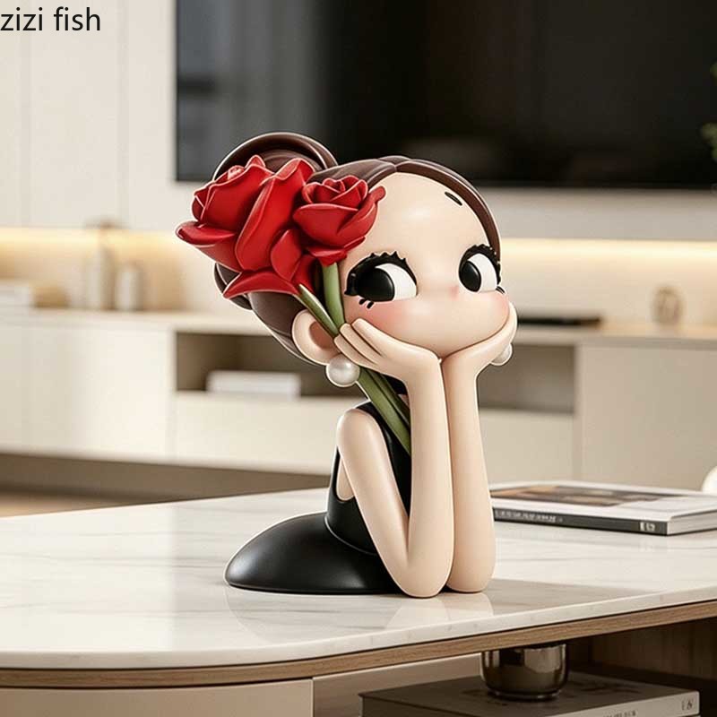 Cute Rose Girl Bust Statue Res - đánh giá và giá Resin Art Rose